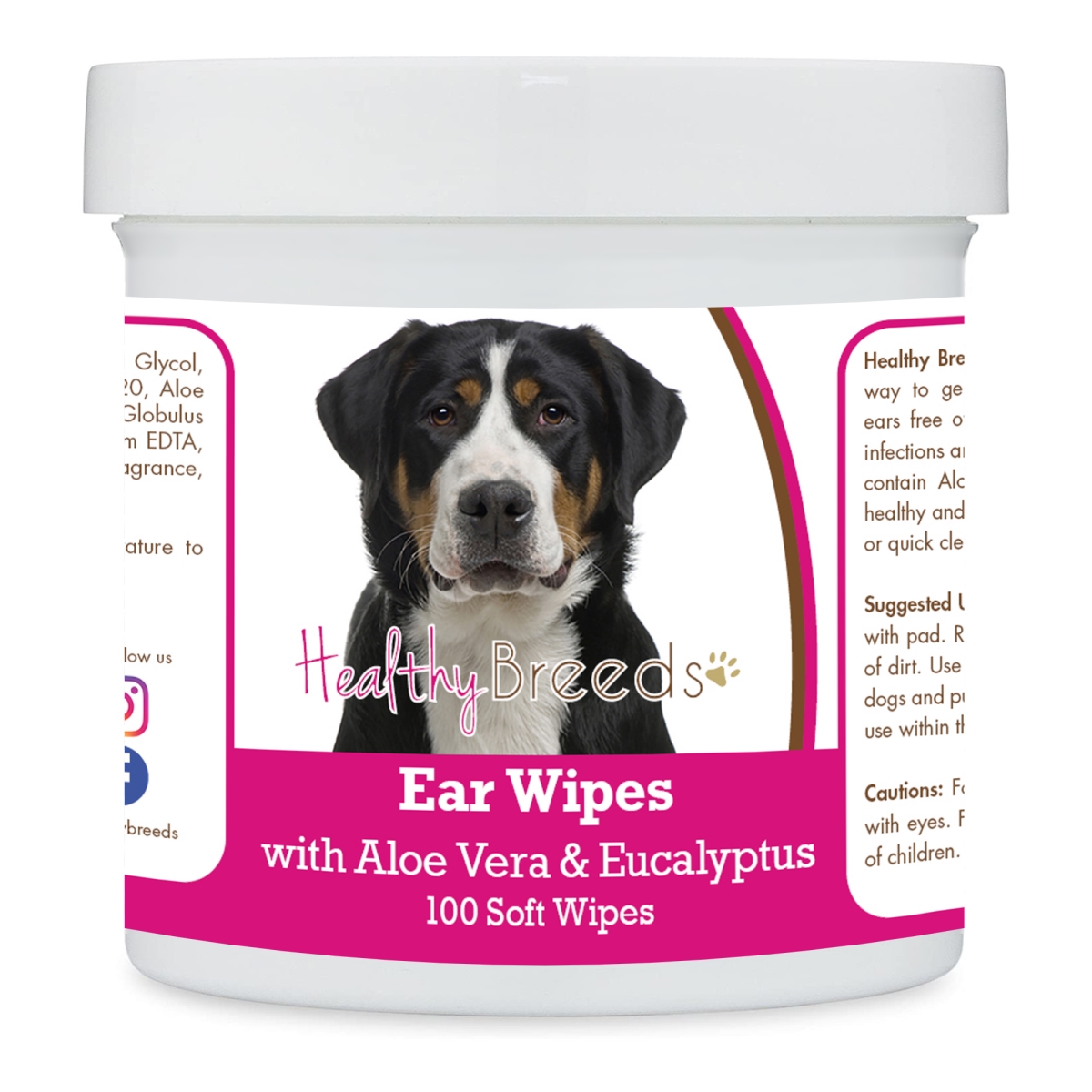 Picture of Healthy Breeds 192959824834 Greater Swiss Mountain Dog Ear Cleaning Wipes with Aloe & Eucalyptus for Dogs - 100 Count