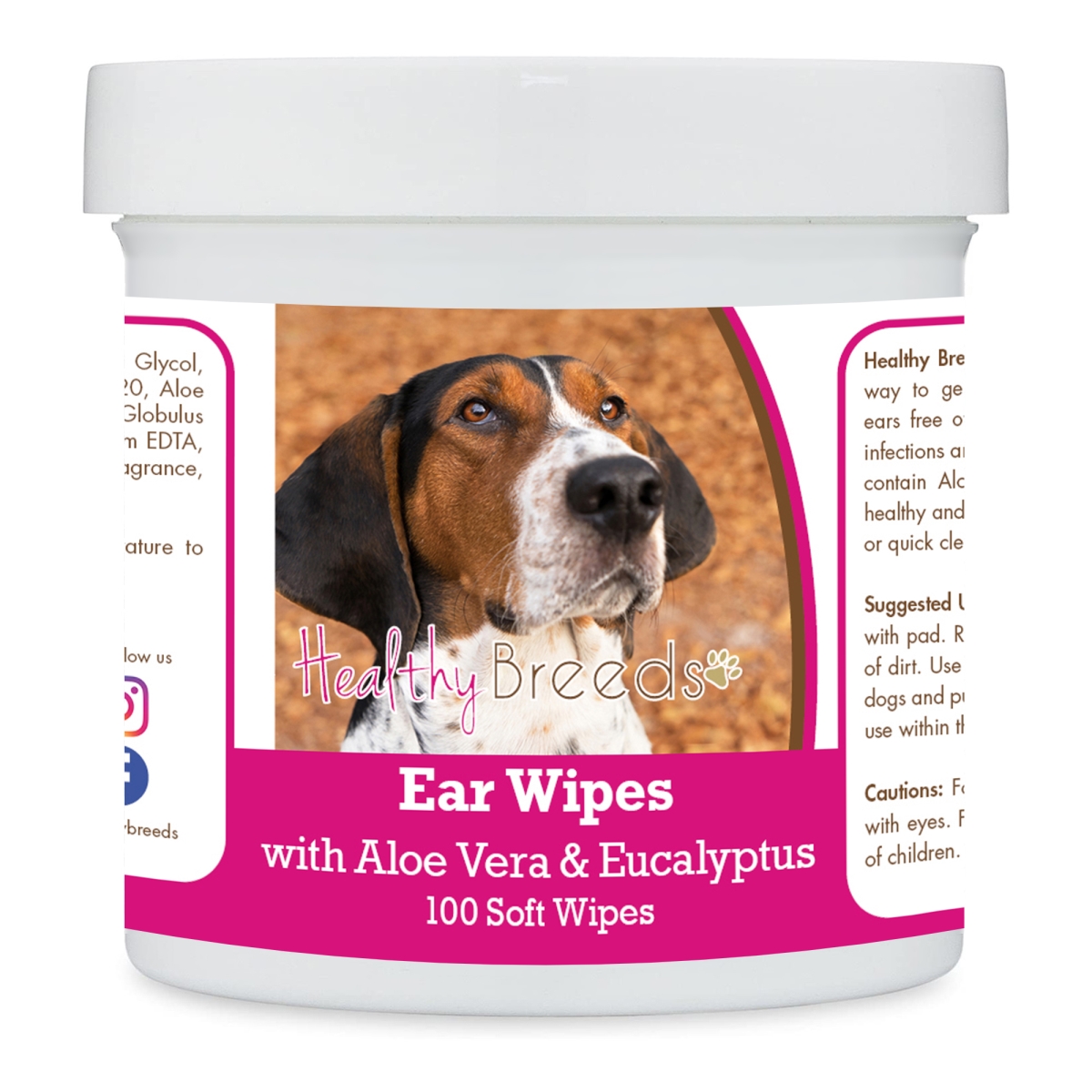 Picture of Healthy Breeds 192959824872 Treeing Walker Coonhound Ear Cleaning Wipes with Aloe & Eucalyptus for Dogs - 100 Count