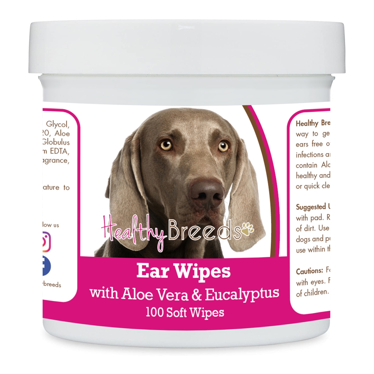 Picture of Healthy Breeds 192959824919 Weimaraner Ear Cleaning Wipes with Aloe & Eucalyptus for Dogs - 100 Count