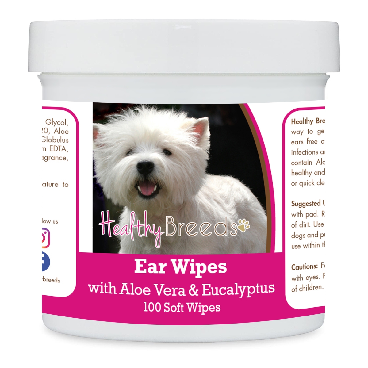 Picture of Healthy Breeds 192959824957 West Highland White Terrier Ear Cleaning Wipes with Aloe & Eucalyptus for Dogs - 100 Count