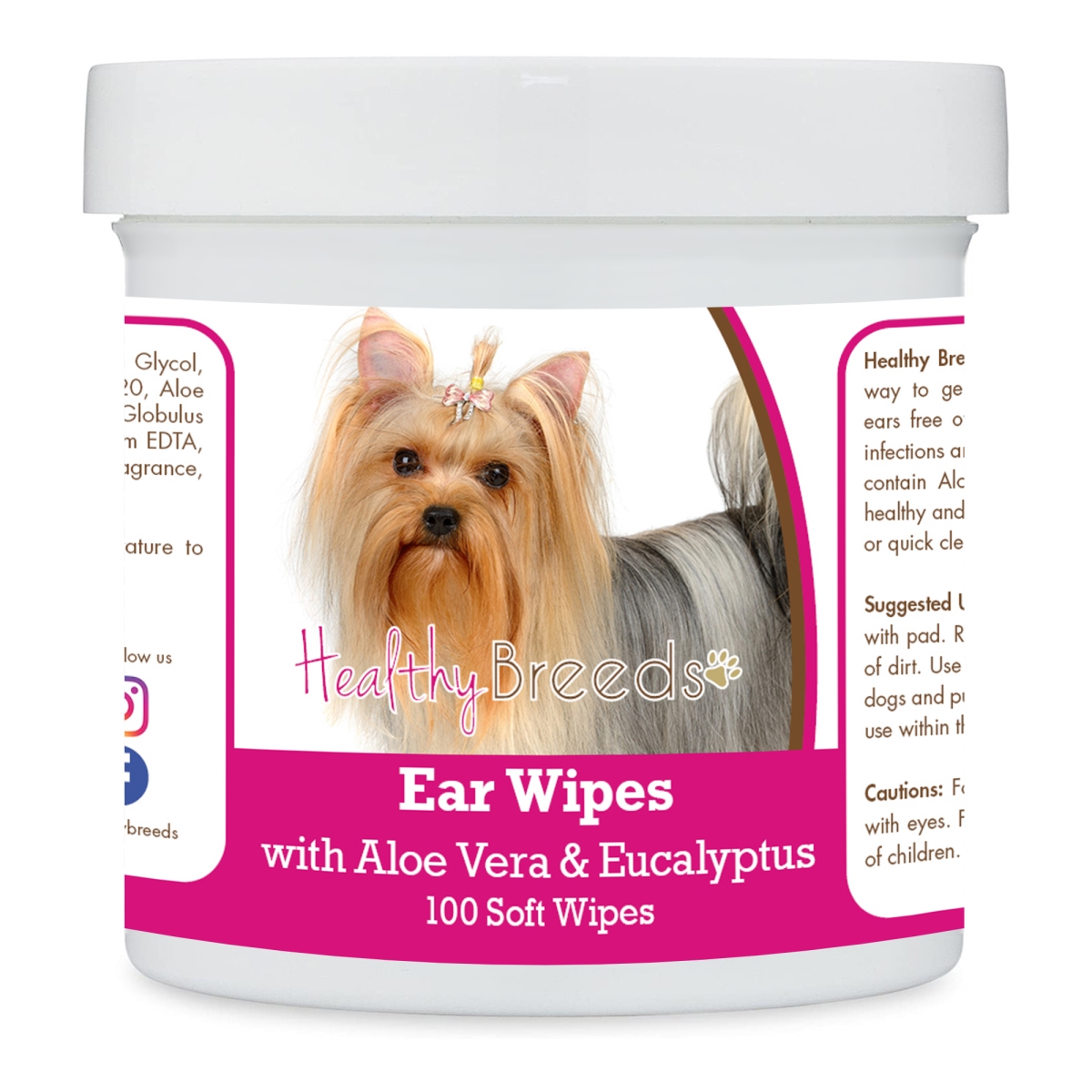 Picture of Healthy Breeds 192959825015 Yorkshire Terrier Ear Cleaning Wipes with Aloe & Eucalyptus for Dogs - 100 Count
