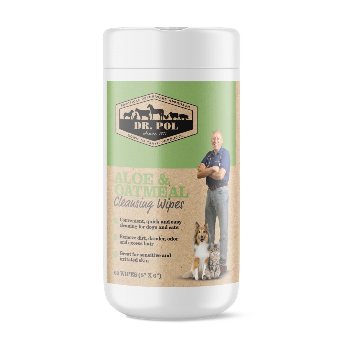Picture of Dr. Pol 860007679315 Aloe Oatmeal Cleansing Wipes for Dogs & Cats - 60 Count