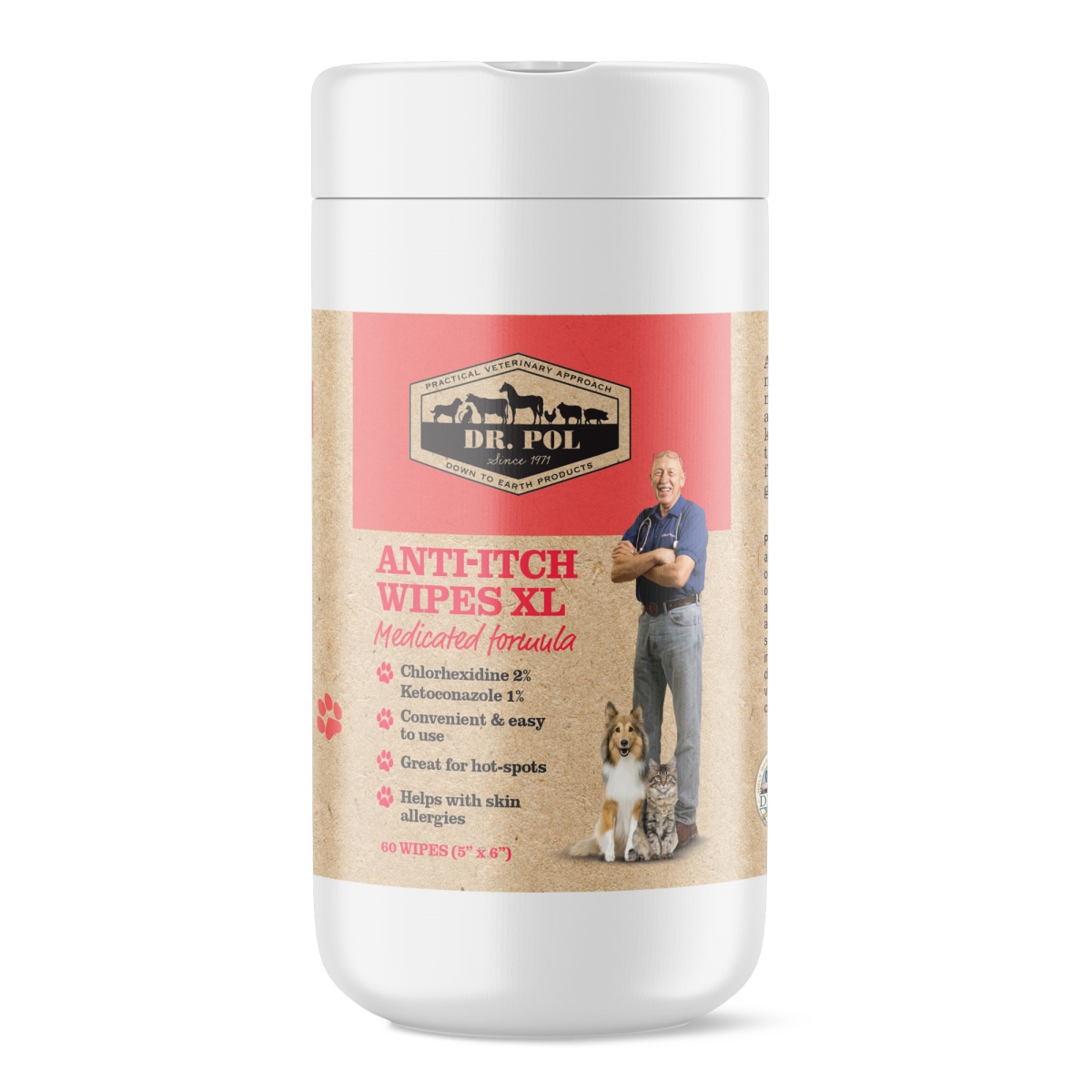 Picture of Dr. Pol 860007679377 Anti-Itch Wipes with Chlorhexidine for Dogs & Cats - Extra Large - 60 Count