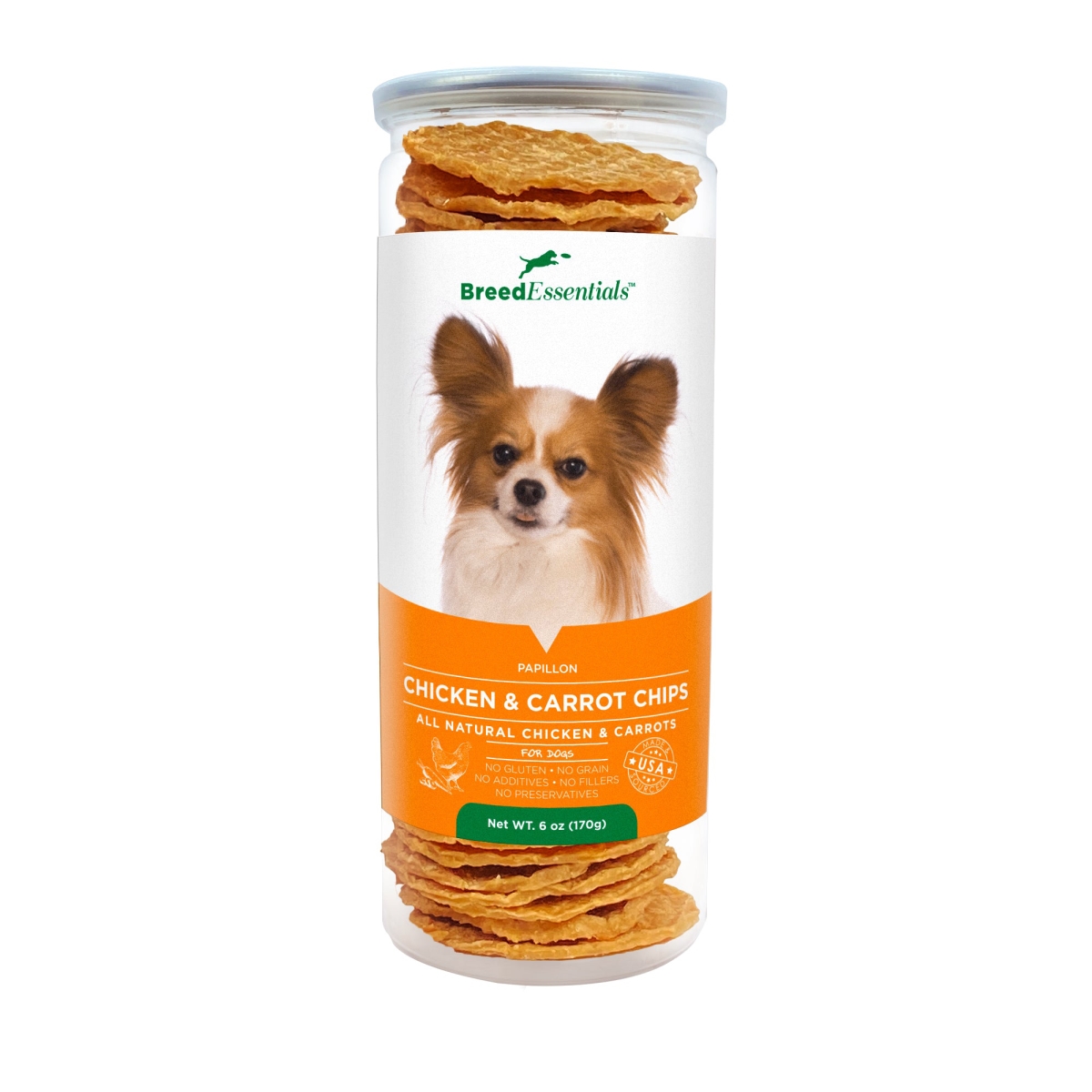 Picture of Breed Essentials 197247001232 6 oz Chicken & Carrot Chips - Papillon