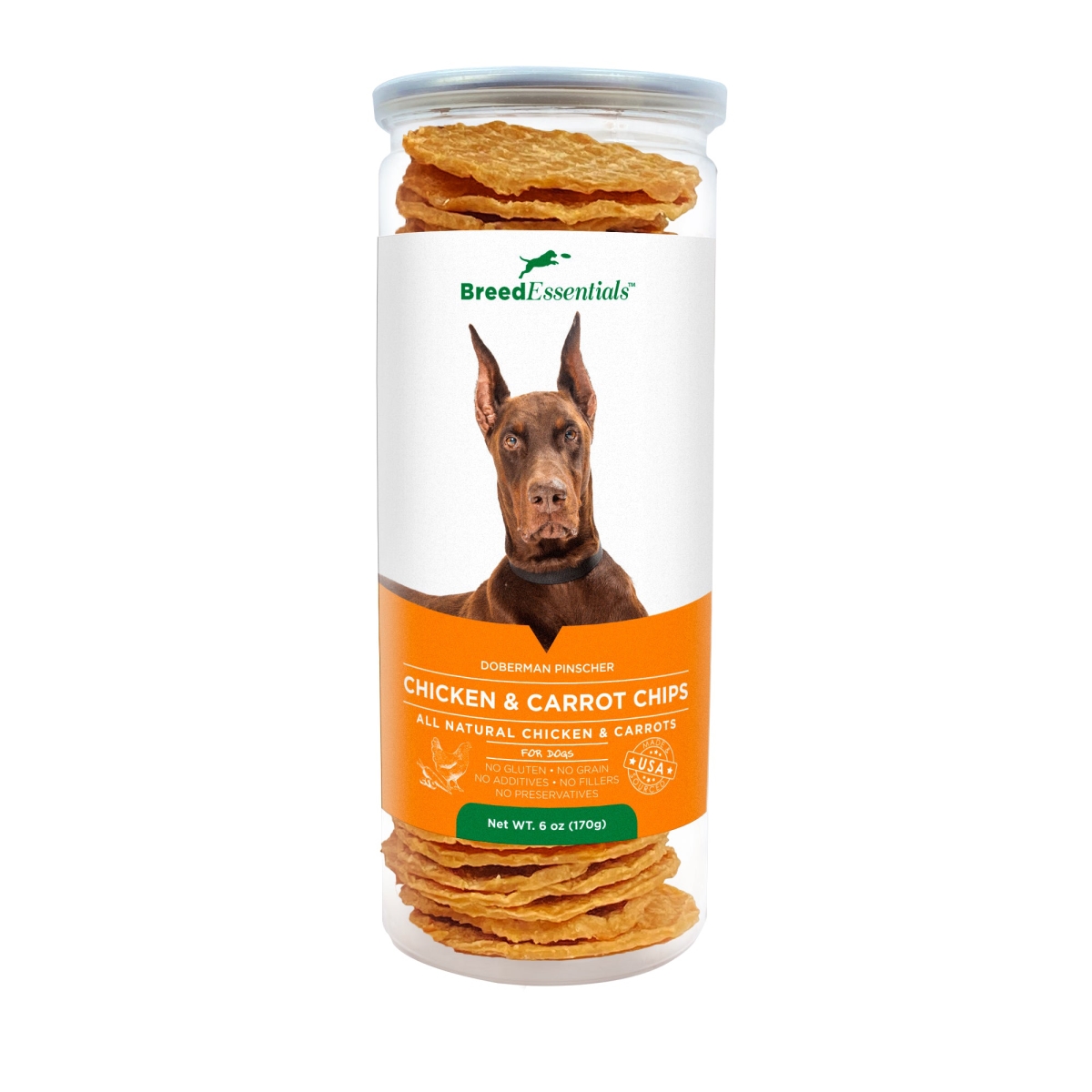 Picture of Breed Essentials 197247001386 6 oz Chicken & Carrot Chips - Doberman Pinscher
