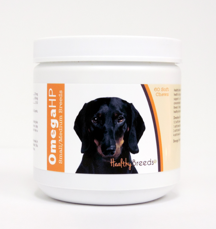 Picture of Healthy Breeds 840235117155 Dachshund Omega HP Fatty Acid Skin & Coat Support Soft Chews, 60 Count - Black