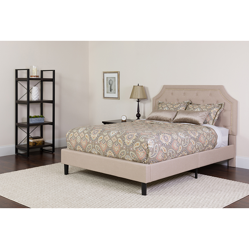 SL-BK4-F-B-GG Brighton Full Size Tufted Upholstered Platform Bed - Beige Fabric -  Flash Furniture