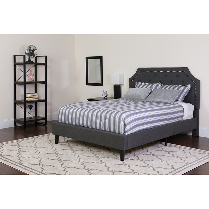 Picture of Flash Furniture SL-BM-14-GG Brighton Full Size Tufted Upholstered Platform Bed with Pocket Spring Mattress - Dark Grey Fabric