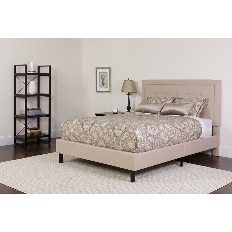 Picture of Flash Furniture SL-BM-20-GG Roxbury King Size Tufted Upholstered Platform Bed with Pocket Spring Mattress - Beige Fabric