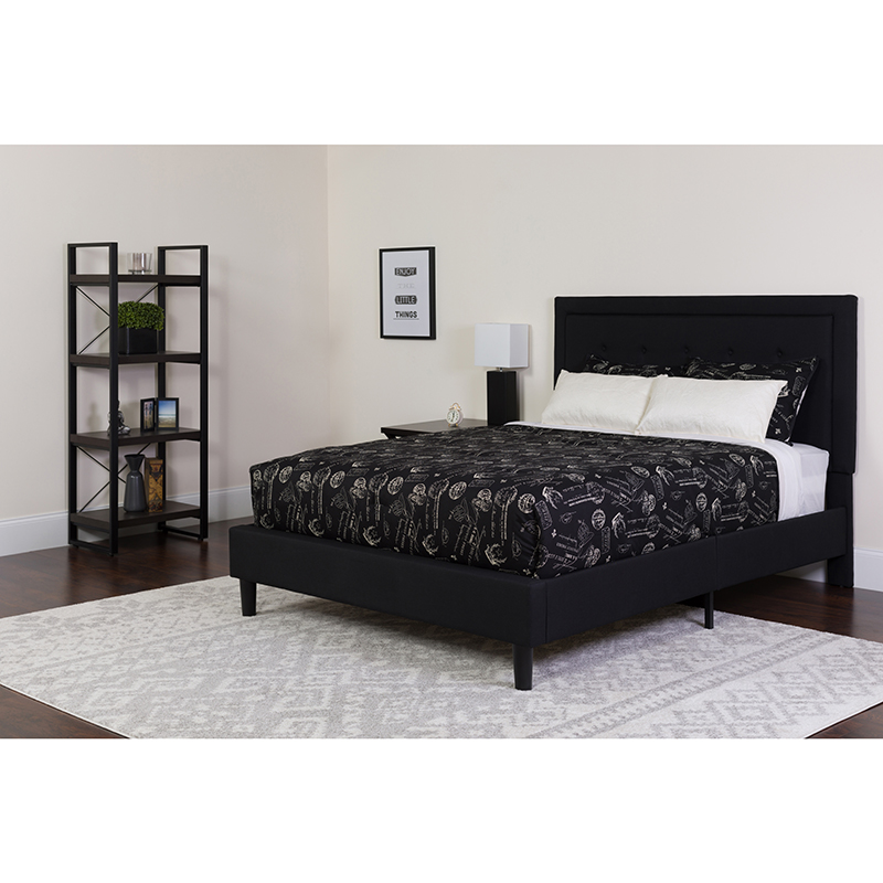 Picture of Flash Furniture SL-BM-24-GG Roxbury King Size Tufted Upholstered Platform Bed with Pocket Spring Mattress - Black Fabric