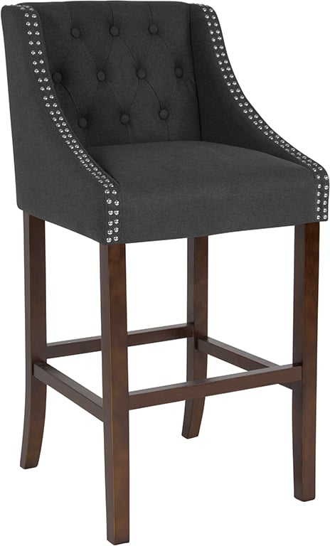 CH-182020-T-30-BK-F-GG 30 in. Carmel Series High Transitional Tufted Walnut Barstool with Accent Nail Trim - Black -  Flash Furniture