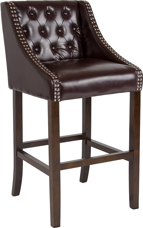 CH-182020-T-30-BN-GG 30 in. Carmel Series High Transitional Tufted Walnut Barstool with Accent Nail Trim - Brown Leather -  Flash Furniture