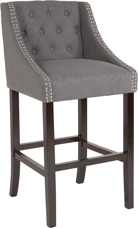 CH-182020-T-30-DKGY-F-GG 30 in. Carmel Series High Transitional Tufted Walnut Barstool with Accent Nail Trim - Dark Gray -  Flash Furniture