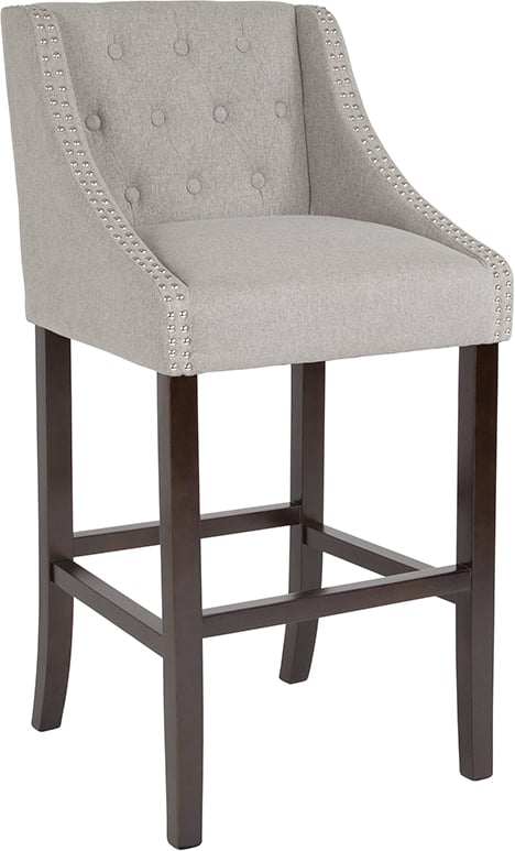 CH-182020-T-30-LTGY-F-GG 30 in. Carmel Series High Transitional Tufted Walnut Barstool with Accent Nail Trim - Light Gray -  Flash Furniture