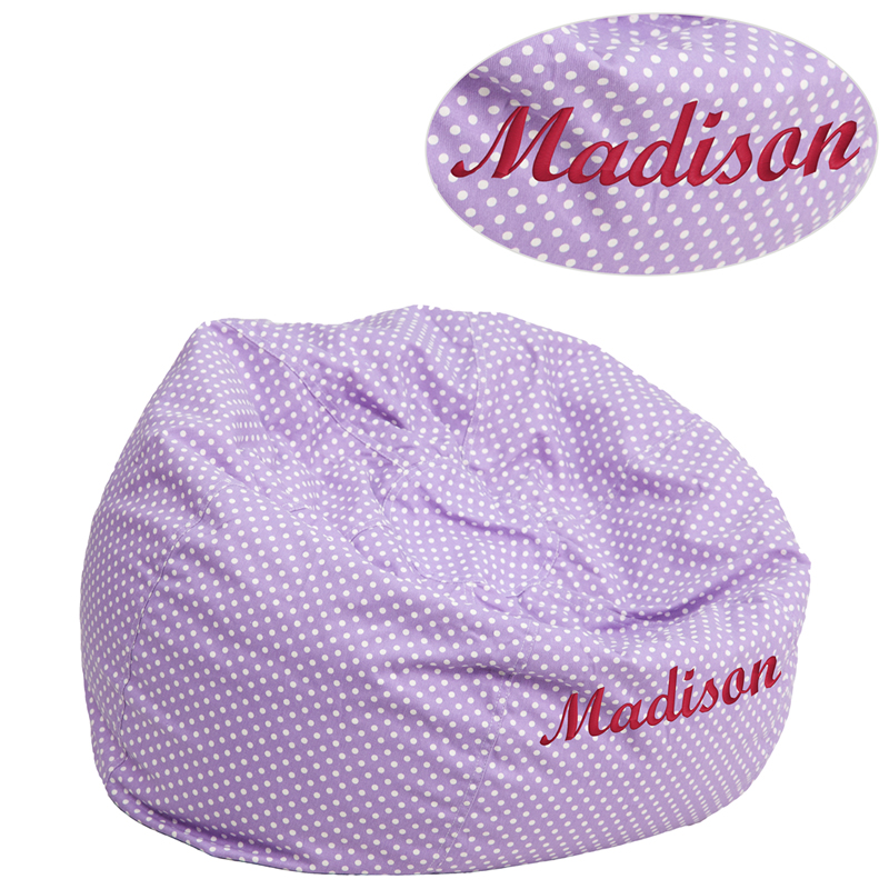 Picture of Flash Furniture DG-BEAN-SMALL-DOT-PUR-EMB-GG Personalized Small Lavender Dot Kids Bean Bag&#44; 18 x 30 in.