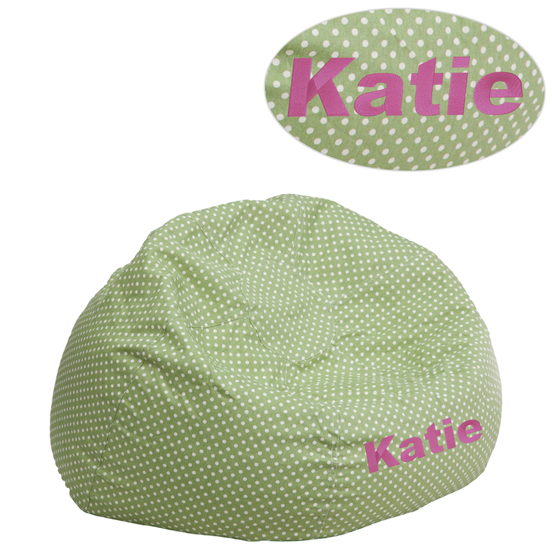 Picture of Flash Furniture DG-BEAN-SMALL-DOT-GRN-EMB-GG Personalized Small Green Dot Kids Bean Bag&#44; 18 x 30 in.