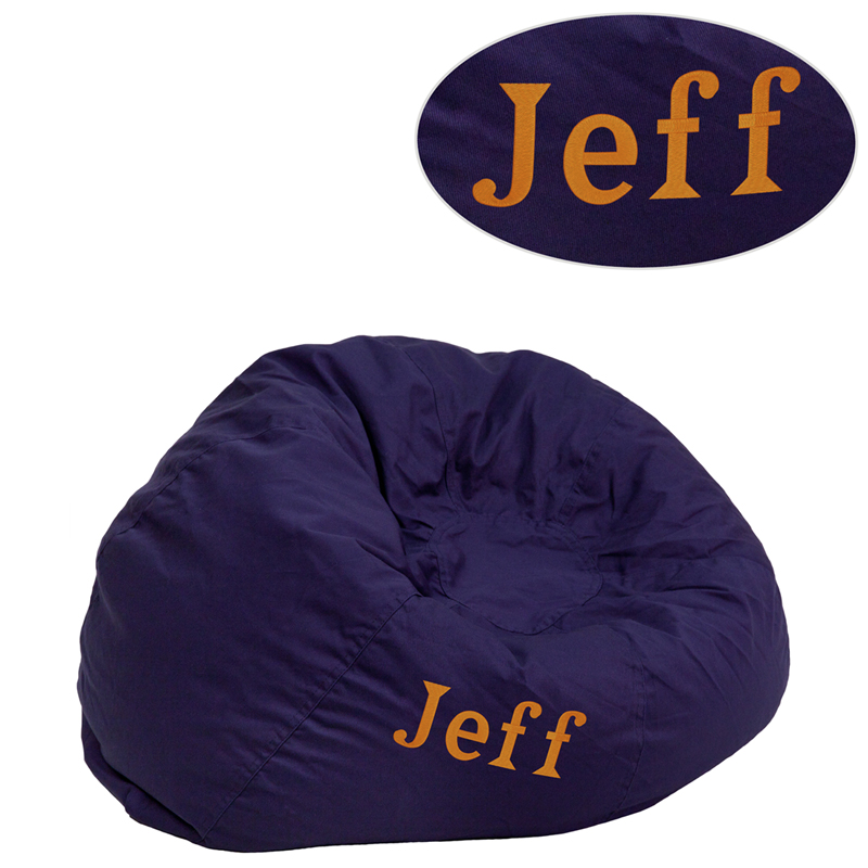 Picture of Flash Furniture DG-BEAN-SMALL-SOLID-BL-EMB-GG Personalized Small Solid Navy Blue Kids Bean Bag&#44; 18 x 30 in.