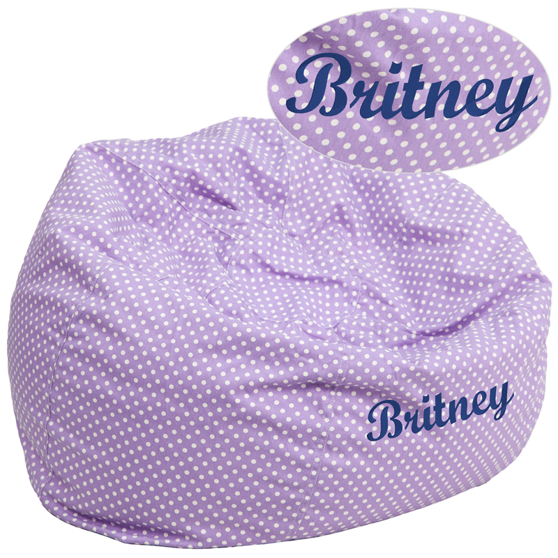 Picture of Flash Furniture DG-BEAN-LARGE-DOT-PUR-EMB-GG Personalized Oversized Lavender Dot Bean Bag&#44; 19 x 42 in.