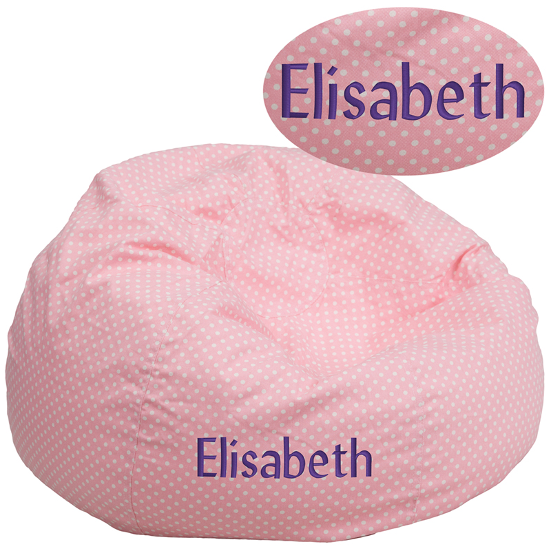 Picture of Flash Furniture DG-BEAN-LARGE-DOT-PK-EMB-GG Personalized Oversized Light Pink Dot Bean Bag&#44; 19 x 42 in.
