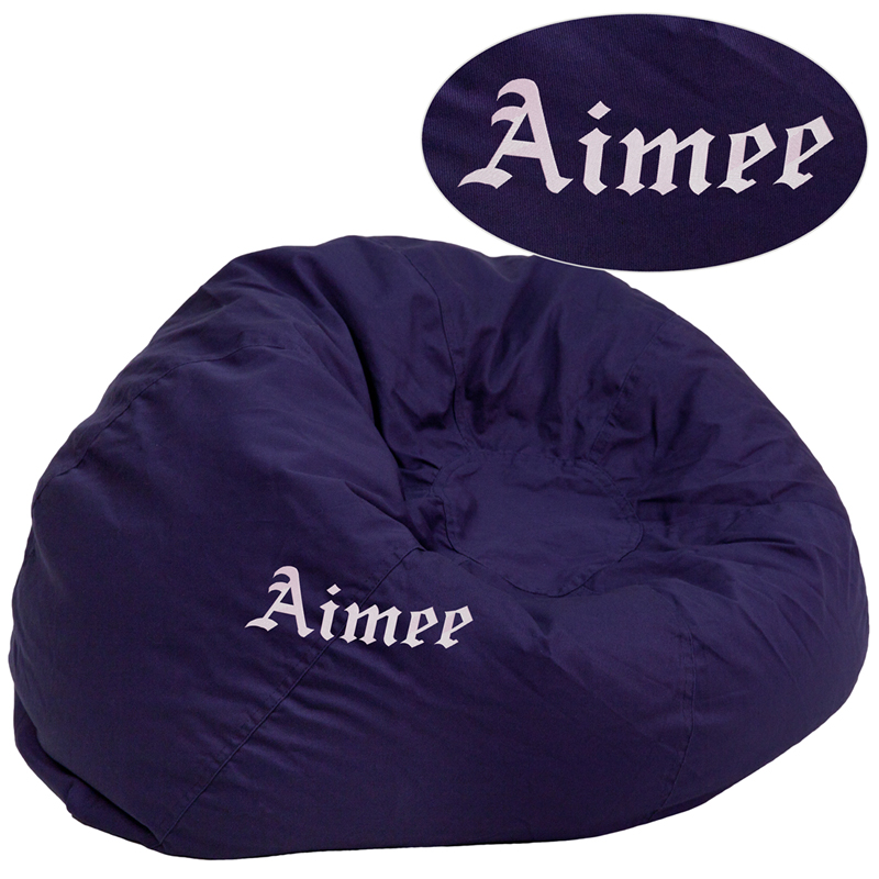 Picture of Flash Furniture DG-BEAN-LARGE-SOLID-BL-EMB-GG Personalized Oversized Solid Navy Blue Bean Bag&#44; 19 x 42 in.