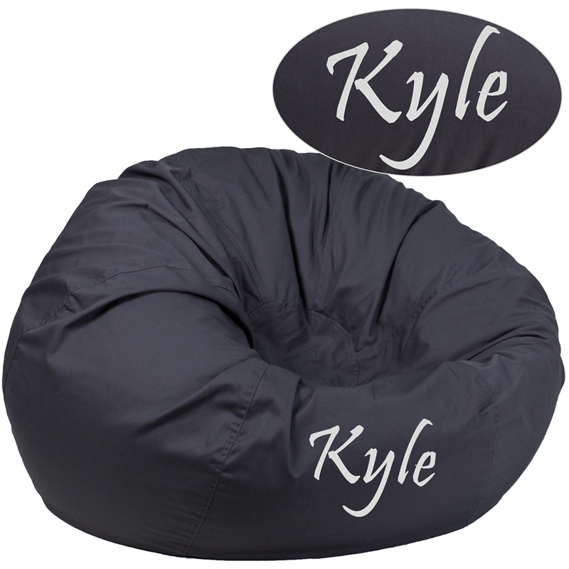 Picture of Flash Furniture DG-BEAN-LARGE-SOLID-GY-EMB-GG Personalized Oversized Solid Gray Bean Bag&#44; 19 x 42 in.