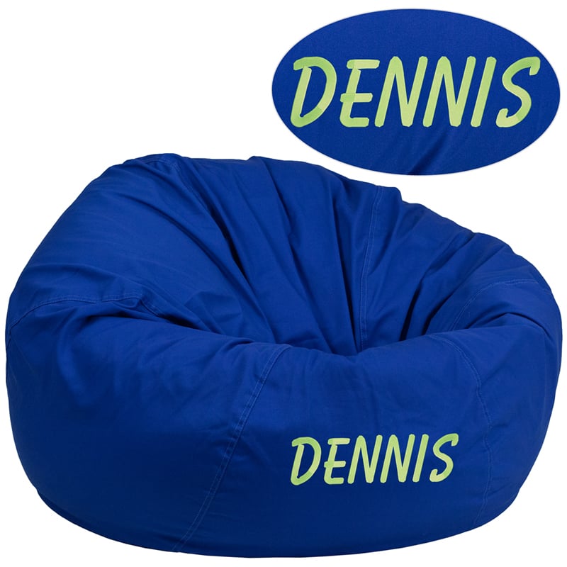 DG-BEAN-LARGE-SOLID-ROYBL-EMB-GG Personalized Oversized Solid Royal Blue Bean Bag, 19 x 42 in -  Flash Furniture