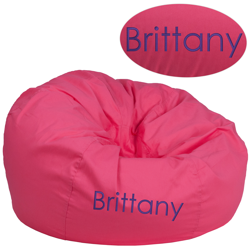 Picture of Flash Furniture DG-BEAN-LARGE-SOLID-HTPK-EMB-GG Personalized Oversized Solid Hot Pink Bean Bag&#44; 19 x 42 in.