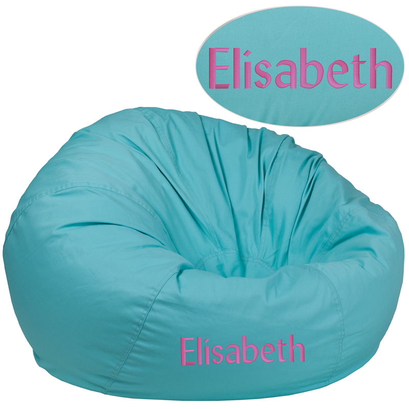 Picture of Flash Furniture DG-BEAN-LARGE-SOLID-MTGN-EMB-GG Personalized Oversized Solid Mint Green Bean Bag&#44; 19 x 42 in.