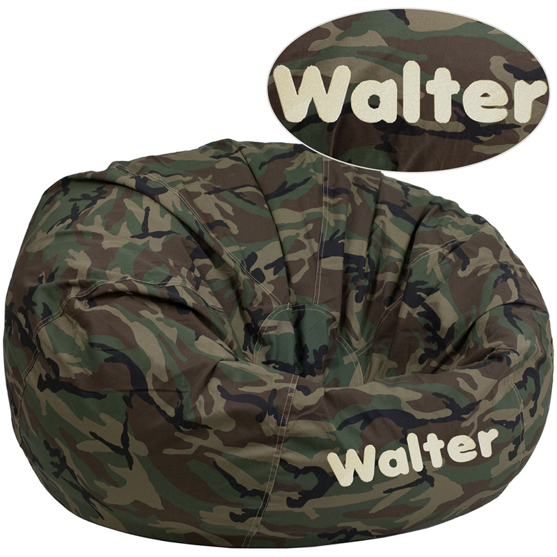 Picture of Flash Furniture DG-BEAN-LARGE-CAMO-EMB-GG Personalized Oversized Camouflage Kids Bean Bag&#44; 19 x 42 in.