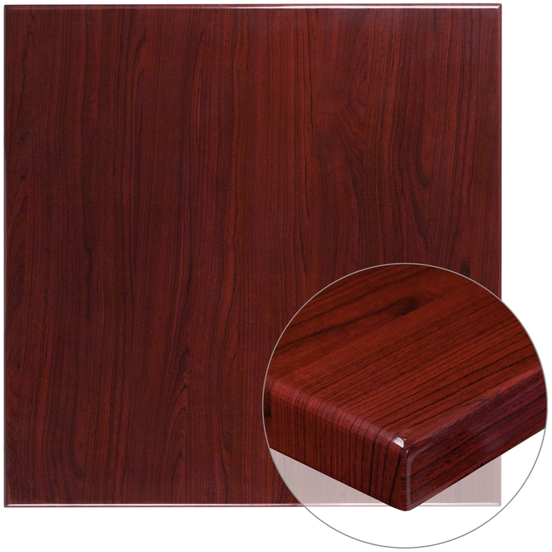Picture of Flash Furniture TP-MAH-3636-GG 36 in. Square High-Gloss Mahogany Resin Table Top with 2 in. Thick Drop-Lip