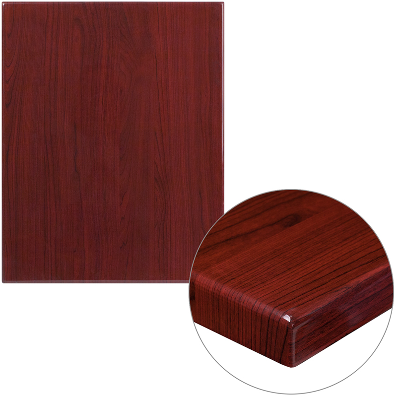 Picture of Flash Furniture TP-MAH-2430-GG 24 x 30 in. Rectangular High-Gloss Mahogany Resin Table Top with 2 in. Thick Edge