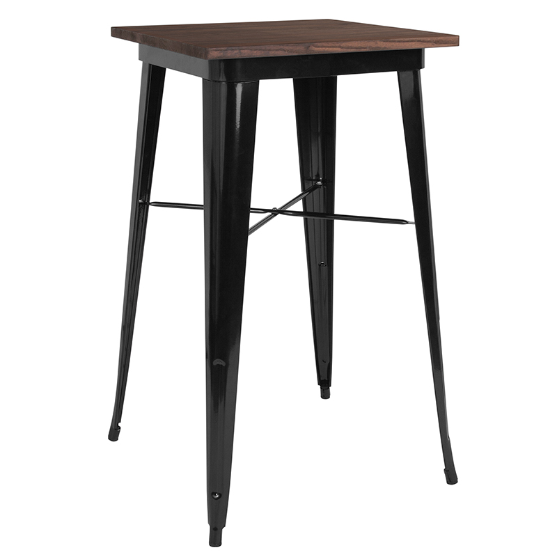 CH-31330-40M1-BK-GG 23.5 in. Square Black Metal Indoor Bar Height Table with Walnut Rustic Wood Top -  Flash Furniture