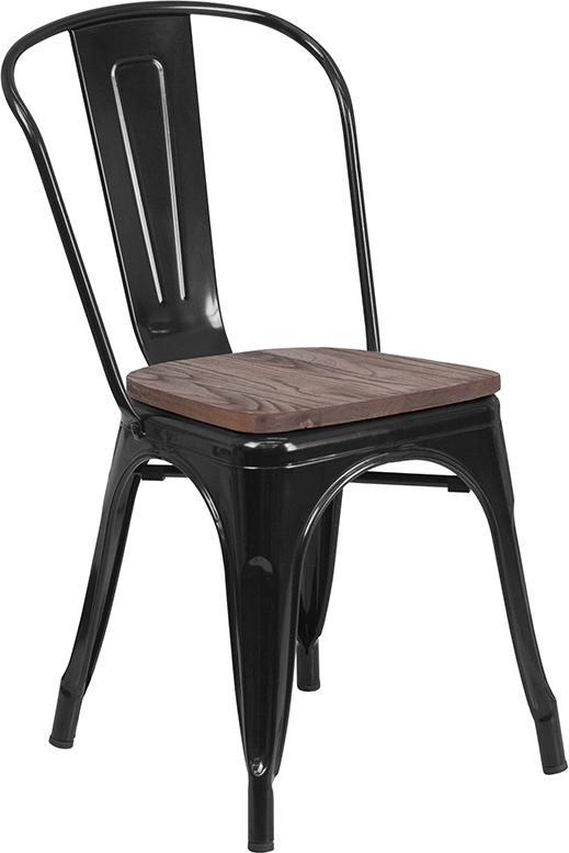 Picture of Flash Furniture CH-31230-BK-WD-GG Black Metal Stackable Chair with Wood Seat, 33 x 18 x 20 in.