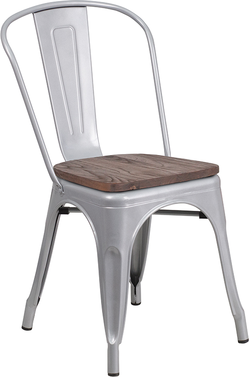 Picture of Flash Furniture CH-31230-SIL-WD-GG Silver Metal Stackable Chair with Wood Seat, 33 x 18 x 20 in.