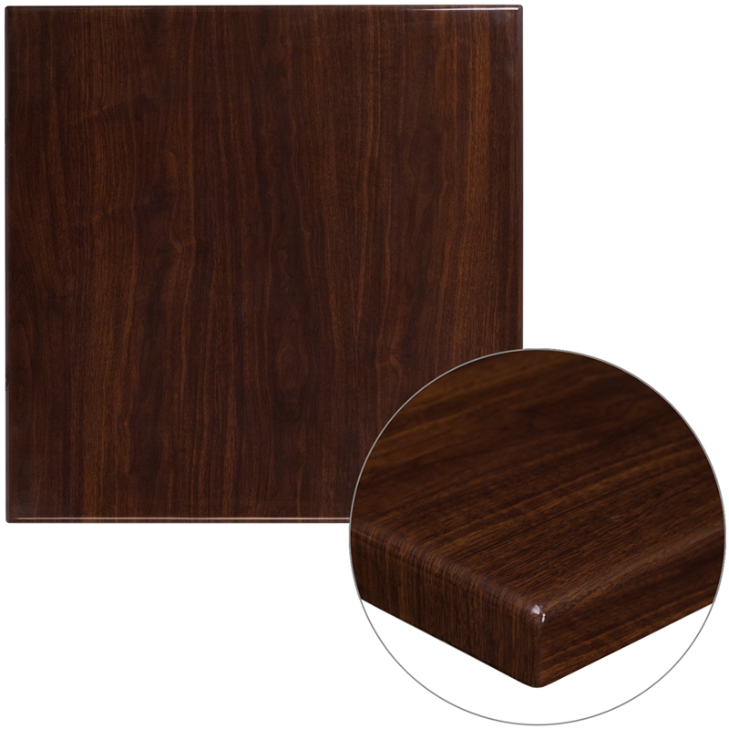 Picture of Flash Furniture TP-WAL-3030-GG 30 in. Square High-Gloss Walnut Resin Table Top with 2 in. Thick Drop-Lip