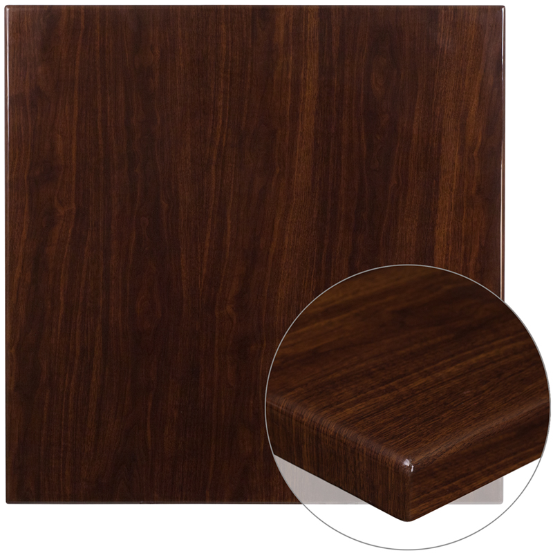 Picture of Flash Furniture TP-WAL-3636-GG 36 in. Square High-Gloss Walnut Resin Table Top with 2 in. Thick Drop-Lip