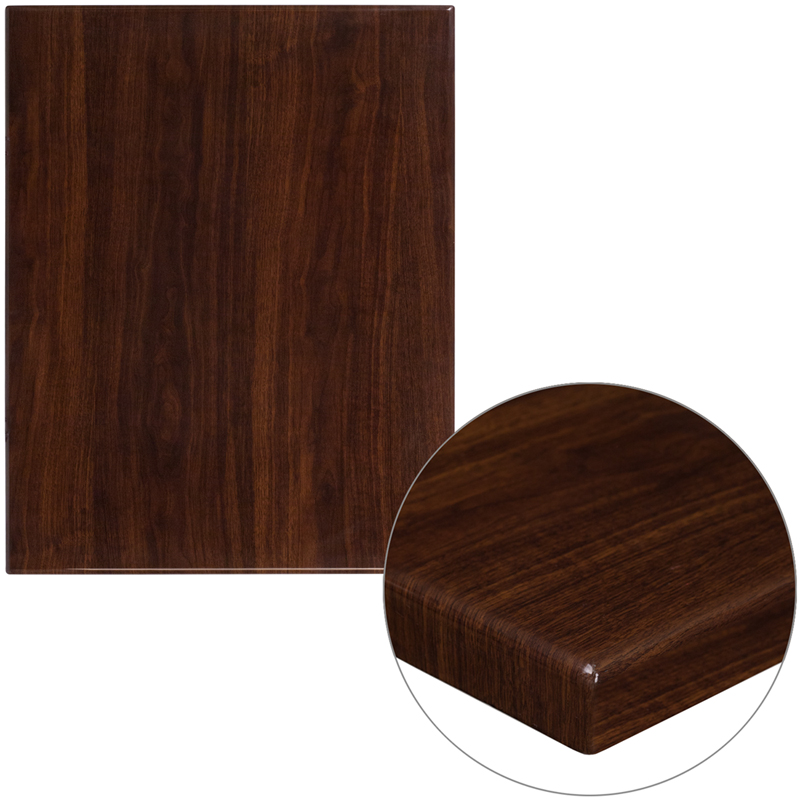 TP-WAL-2430-GG 24 x 30 in. Rectangular High-Gloss Walnut Resin Table Top with 2 in. Thick Edge