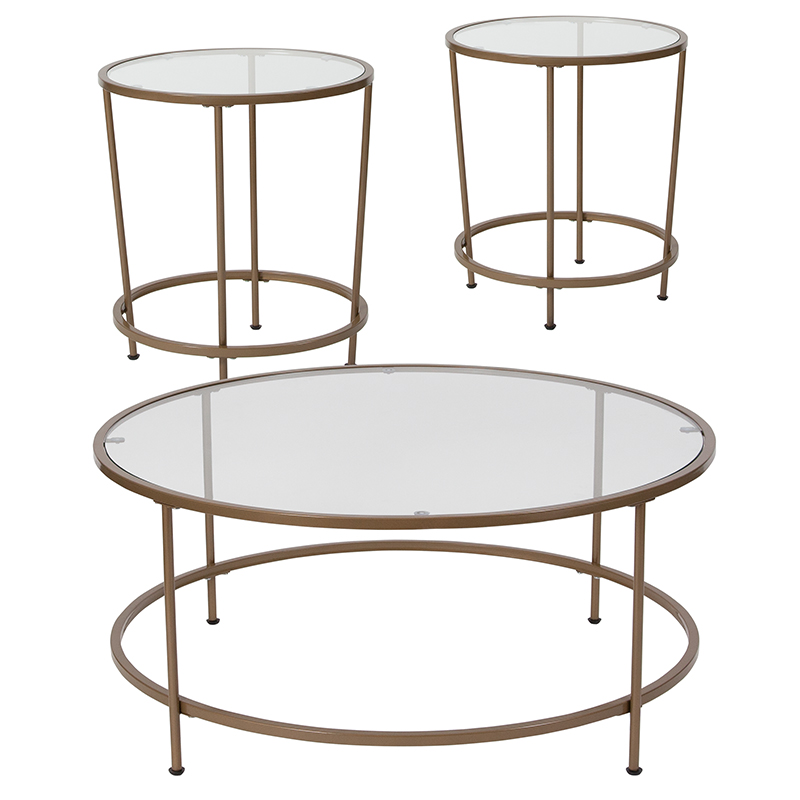 Picture of Flash Furniture NAN-CEK-1-GG Astoria 3 Piece Coffee & End Table Set with Glass Tops & Matte Gold Frames&#44; 15.25 - 21.5 x 19.5 - 35.25 x 19.5 - 35.25 in.