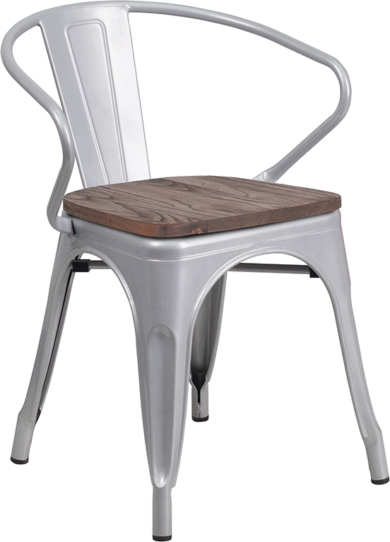 Picture of Flash Furniture CH-31270-SIL-WD-GG Silver Metal Chair with Wood Seat & Arms&#44; 27.75 x 21.5 x 19 in.