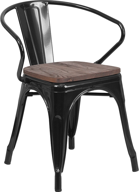 Picture of Flash Furniture CH-31270-BK-WD-GG Black Metal Chair with Wood Seat & Arms&#44; 27.75 x 21.5 x 19 in.
