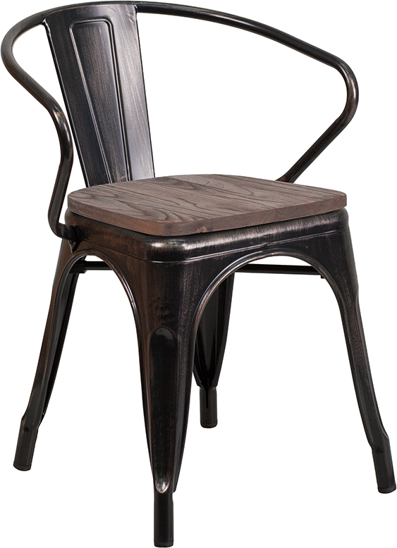 Picture of Flash Furniture CH-31270-BQ-WD-GG Black-Antique Gold Metal Chair with Wood Seat & Arms&#44; 27.75 x 21.5 x 19 in.