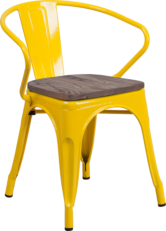 Picture of Flash Furniture CH-31270-YL-WD-GG Yellow Metal Chair with Wood Seat & Arms&#44; 27.75 x 21.5 x 19 in.