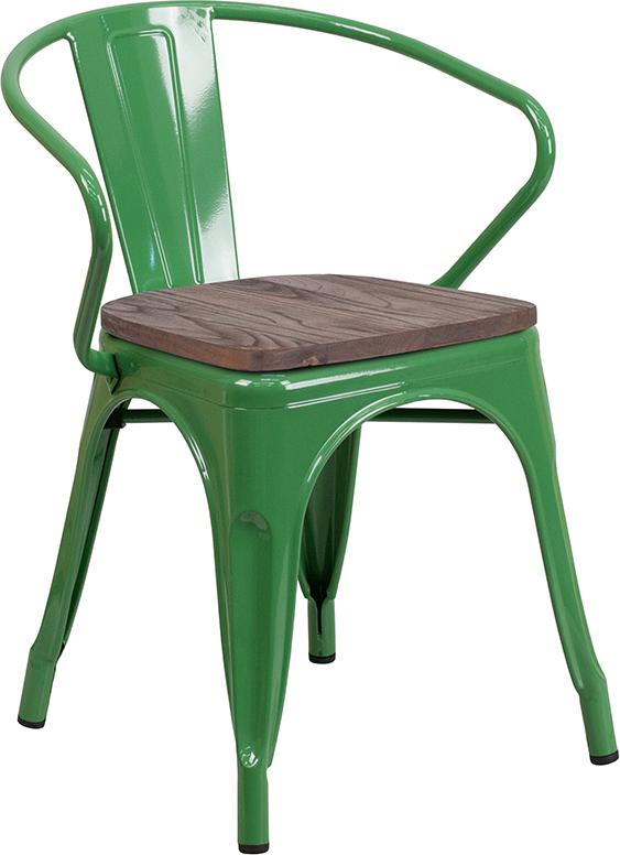 Picture of Flash Furniture CH-31270-GN-WD-GG Green Metal Chair with Wood Seat & Arms&#44; 27.75 x 21.5 x 19 in.