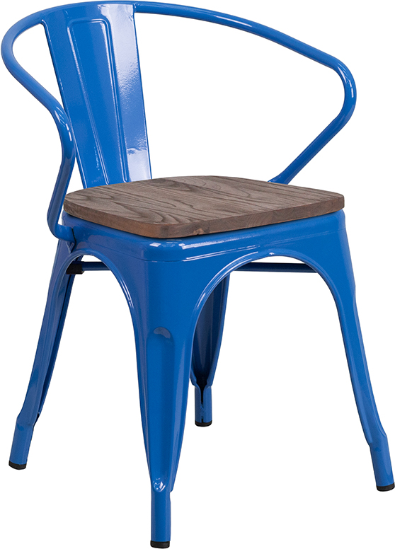 Picture of Flash Furniture CH-31270-BL-WD-GG Blue Metal Chair with Wood Seat & Arms&#44; 27.75 x 21.5 x 19 in.