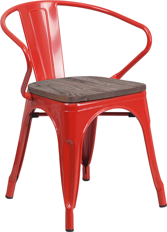 Picture of Flash Furniture CH-31270-RED-WD-GG Red Metal Chair with Wood Seat & Arms&#44; 27.75 x 21.5 x 19 in.