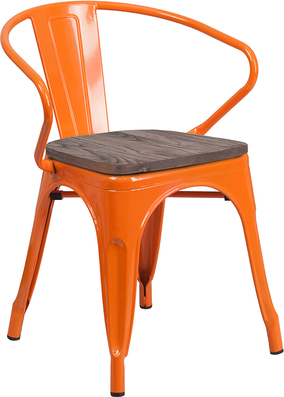 Picture of Flash Furniture CH-31270-OR-WD-GG Orange Metal Chair with Wood Seat & Arms&#44; 27.75 x 21.5 x 19 in.