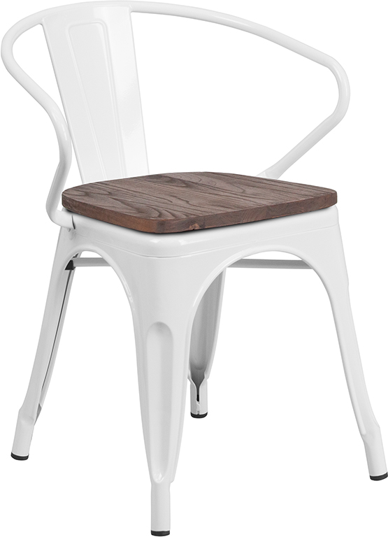 Picture of Flash Furniture CH-31270-WH-WD-GG White Metal Chair with Wood Seat & Arms&#44; 27.75 x 21.5 x 19 in.