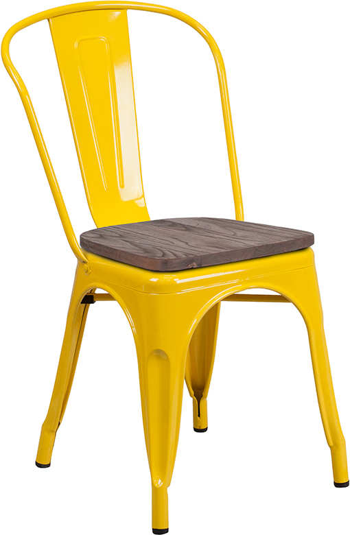 Picture of Flash Furniture CH-31230-YL-WD-GG Yellow Metal Stackable Chair with Wood Seat, 33 x 18 x 20 in.