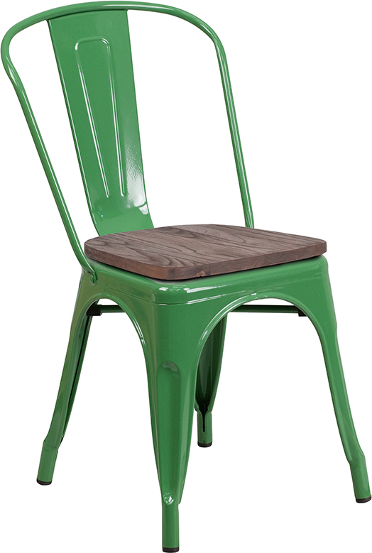 Picture of Flash Furniture CH-31230-GN-WD-GG Green Metal Stackable Chair with Wood Seat, 33 x 18 x 20 in.