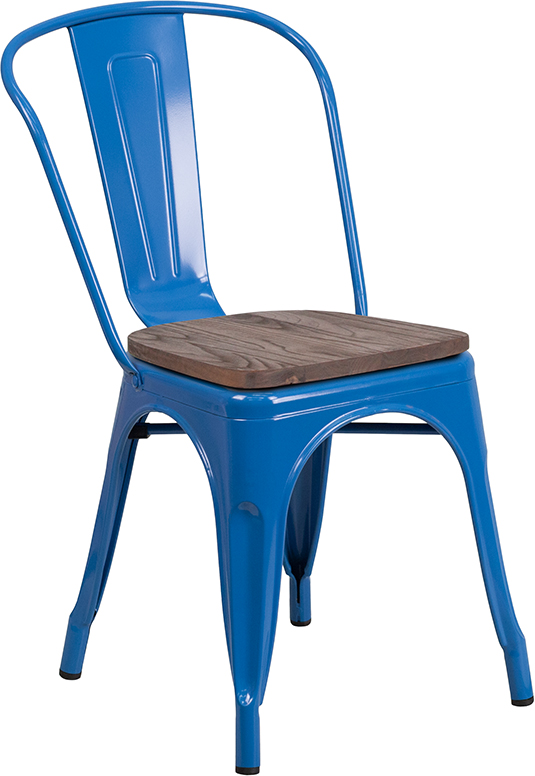 Picture of Flash Furniture CH-31230-BL-WD-GG Blue Metal Stackable Chair with Wood Seat, 33 x 18 x 20 in.